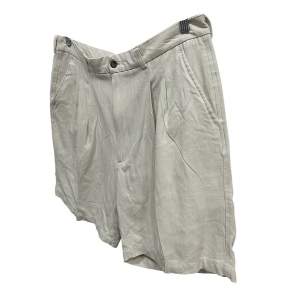 Haggar Mens Pleated Ivory Silk Shorts Size 38 With Pockets - Picture 3 of 8
